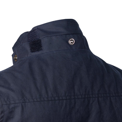 waxed cotton jacket collar detail waterproof durable outdoor jacket close up