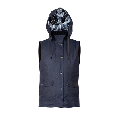 hooded waxed cotton vest waterproof durable outdoor jacket with check lining