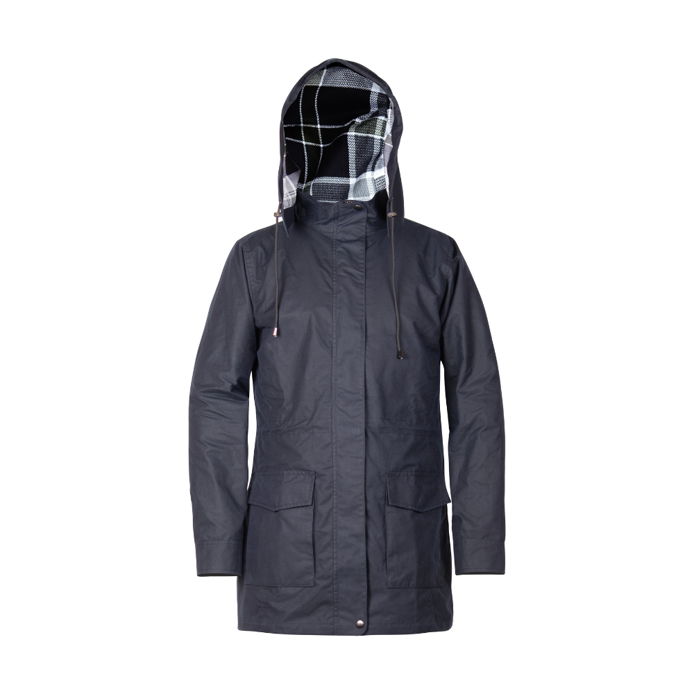 hooded waxed cotton jacket waterproof durable outdoor jacket with check lining