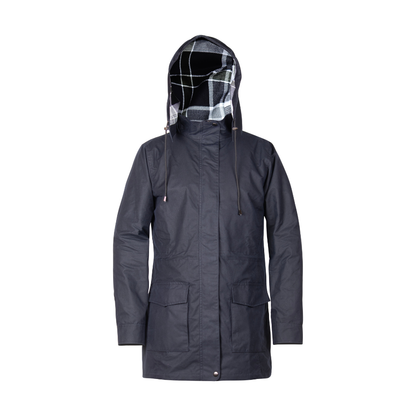 hooded waxed cotton jacket waterproof durable outdoor jacket with check lining